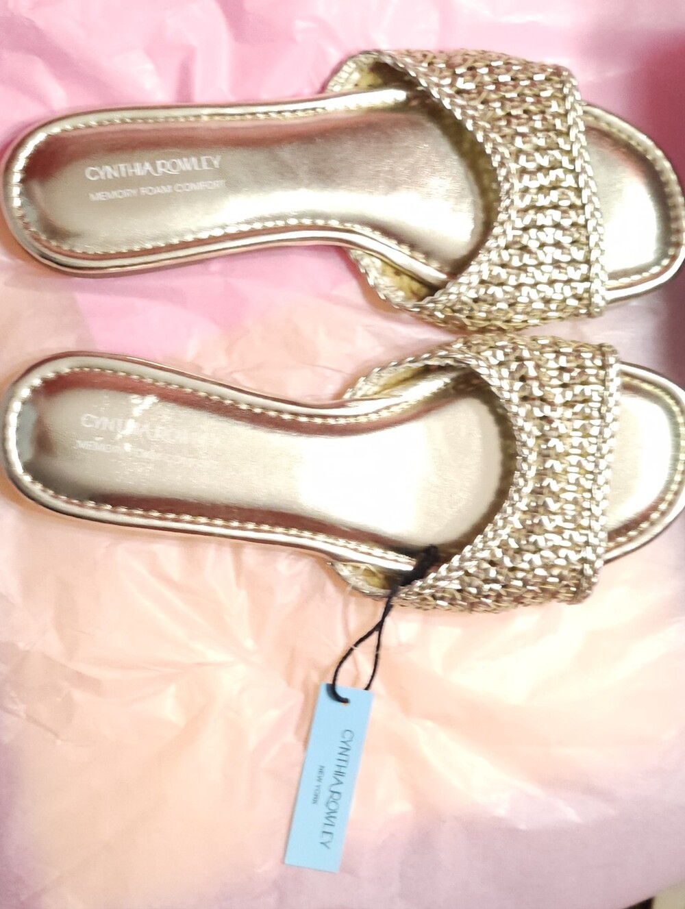 Cynthia Rowley Metallic Gold Woven Slide Sandals